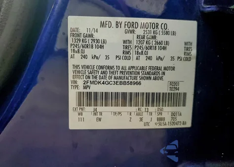 2014 Ford Edge Se from USA, damaged, VIN 2FMDK4GC3EBB58966
